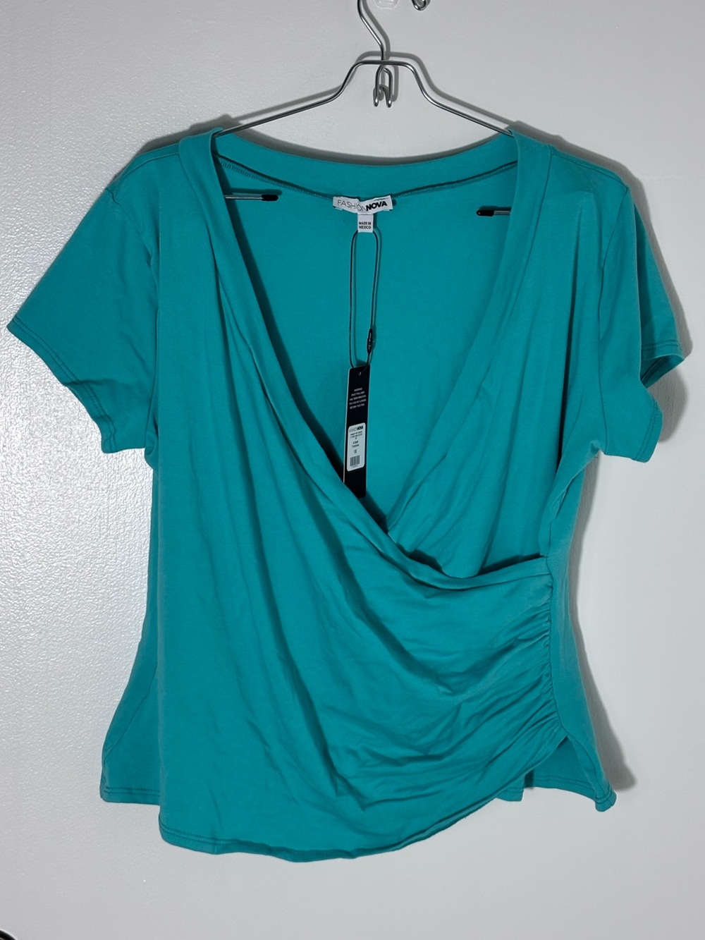 Faux Wrap V-Neck Top - Side Ruching - Fashion Nova - Juniors Size 2X